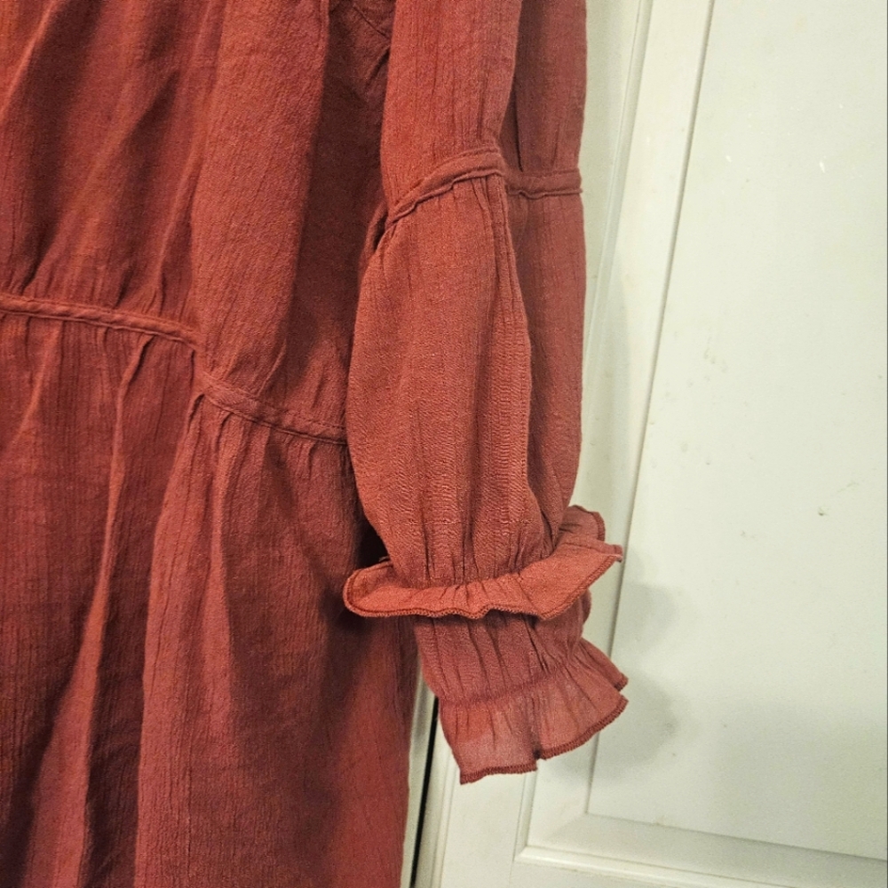Rust Ruffle Tiered Tunic Top - Picture 3 of 5